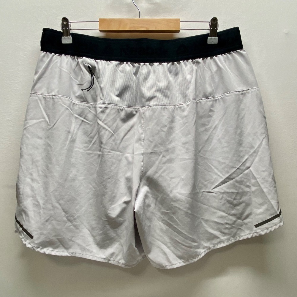 Reebok 2 In 1 Running Shorts Men's XL Light Grey Zip Pocket Black Compress Waist